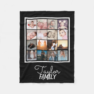 16 Photos Collage Personalized Template Fleece Blanket