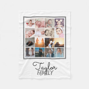 16 Photos Collage Personalized Template Fleece Blanket