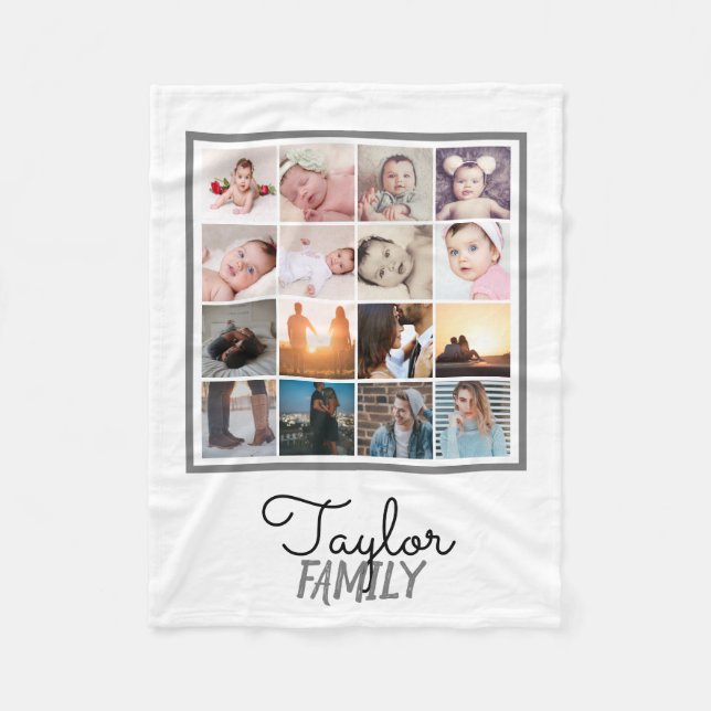 16 Photos Collage Personalized Template Fleece Blanket (Front)