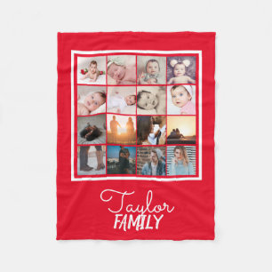 16 Photos Collage Personalized Template Fleece Blanket