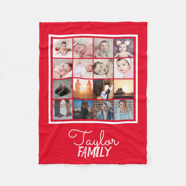 16 Photos Collage Personalized Template Fleece Blanket (Front)