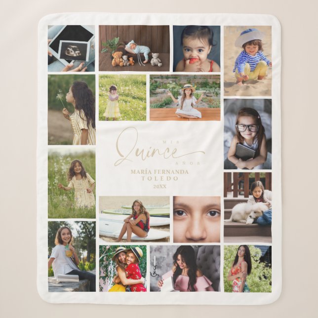 16 Photos Collage Timeline Life Quinceañera Sherpa Blanket (Front)