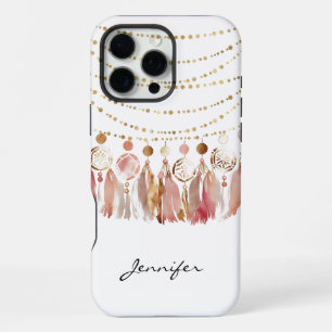 16 Pro Max Coque iPhone Bohème Hippie Aquarelle Plume Tribale