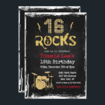 16 Rocks Rockstar Guitar 16th Birthday Invitation<br><div class="desc">16 Rocks Rockstar Electric Guitar Metal Metallic Silver Glitter Surprise 16th Birthday Invitation</div>