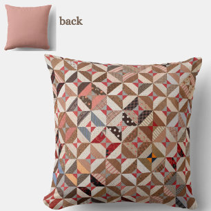 16" Rustic Vintage Quilt Pattern Colourful Throw Pillow