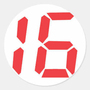16 sixteen  red alarm clock digital number classic round sticker