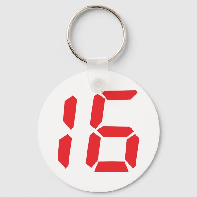 16 sixteen  red alarm clock digital number keychain (Front)