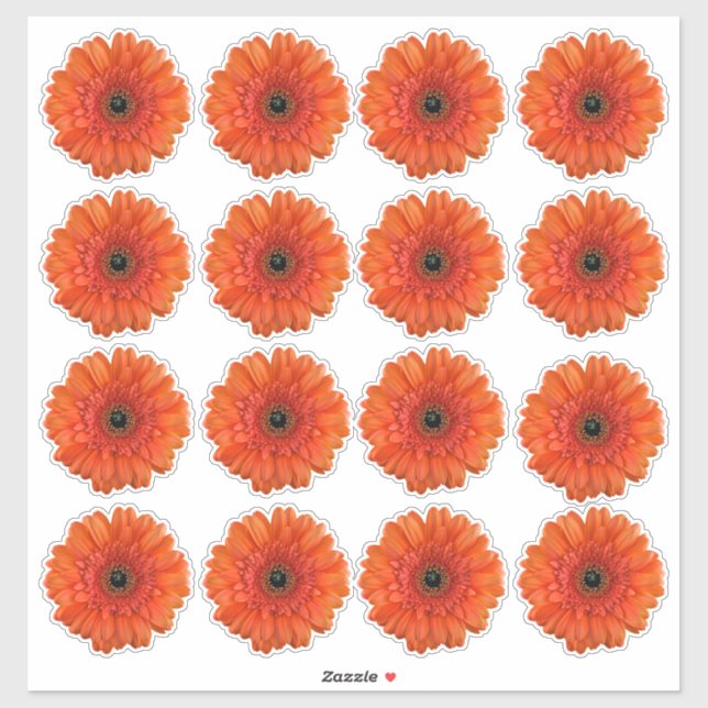 16 Stickers Kiss-Cut Orange Gerbera Daisy (Feuille)