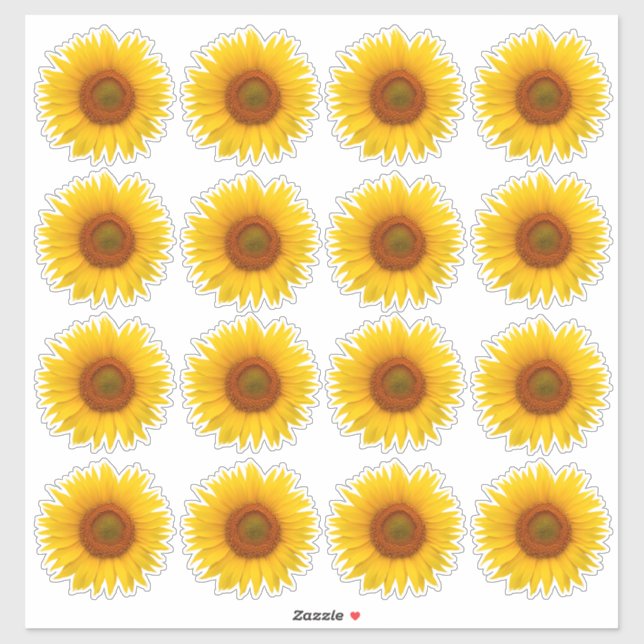 16 Stickers Tournesol Orange Jaune Kiss-Cut (Feuille)