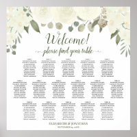 16 Table Ivory White Roses Wedding Seating Chart