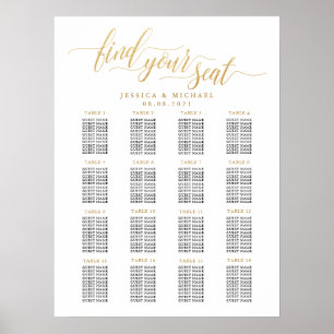 16 Table Large Gold Wedding Guest Seating Chart