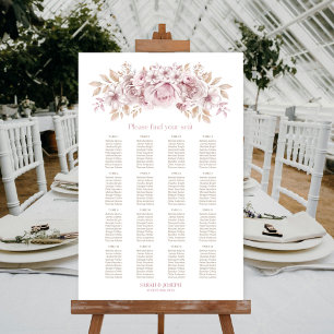 16 Table Pink Floral Wedding Seating Chart
