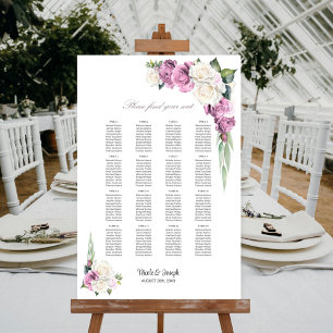 16 Table Pink White Rose Floral Seating Chart