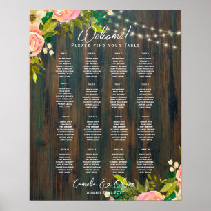 16 Table Rustic Pink Floral SEATING CHART BUDGET