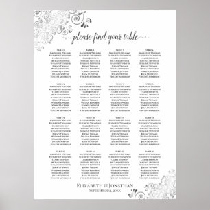 16 Table Silver Frills Wedding Seating Chart White
