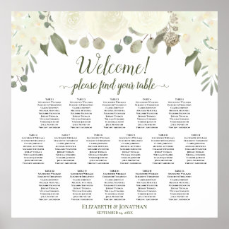 16 Tableau Sièges Mariages de roses blanches ivoir