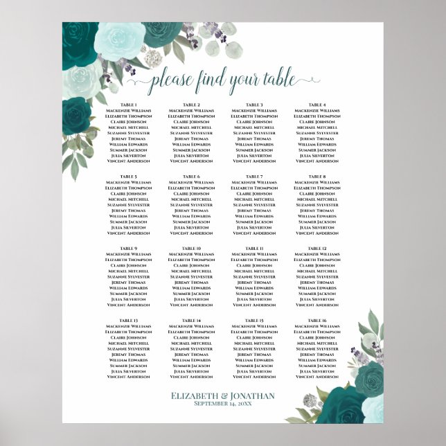16 Tableau Tableau Turquoise Boho Floral Mariage S (Devant)
