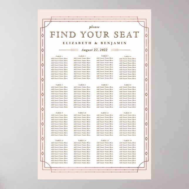 16 Tableaux | Art Déco Blush Rose Gold Foil Mariag (Devant)