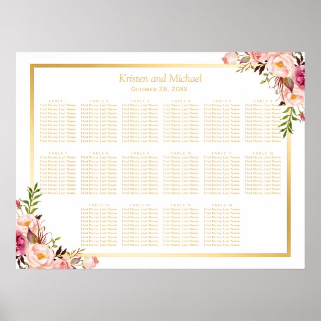 16 Tables Gold Chic Floral Mariage Tableau de sièg (Devant)