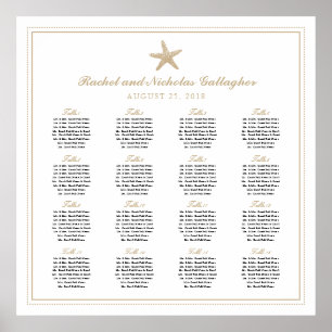 16 Tables Tan Starfish Wedding Seating Chart