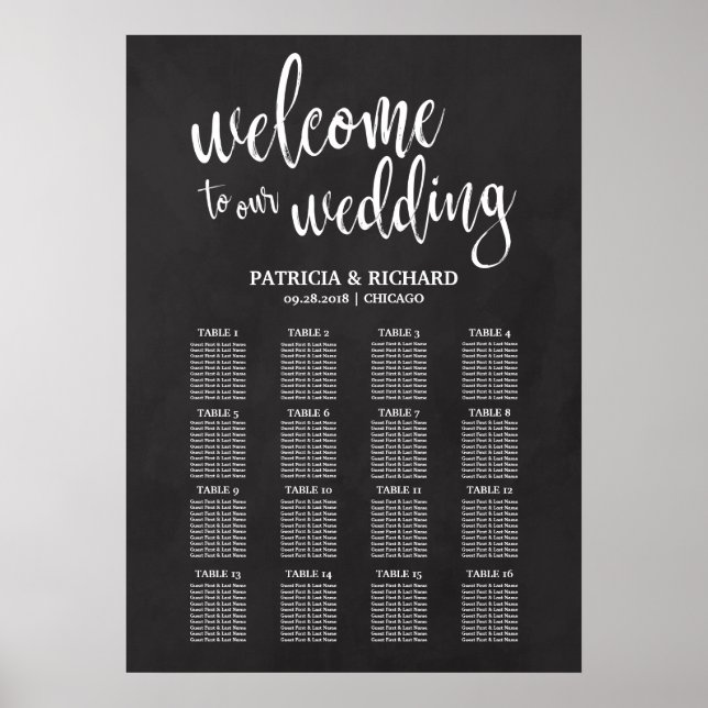 16 Tables Wedding Seating Chart Sign Chalkboard (Front)