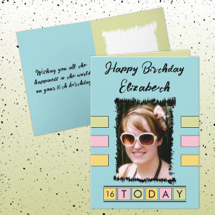 16 today add photo age name turquoise birthday card