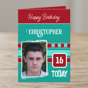 16 today add photo for him red green birthday card
