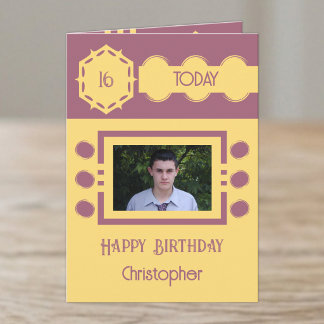 16 today add photo name yellow purple birthday card