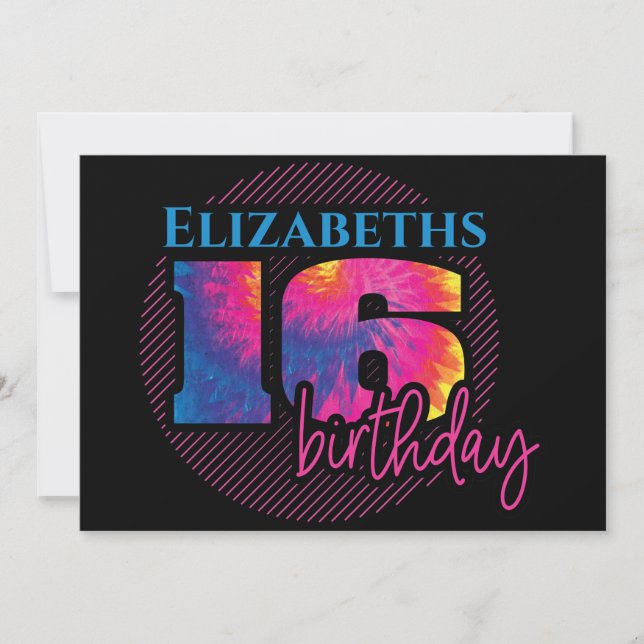 16 Tye Dye Typography Birthday Invitation (Front)