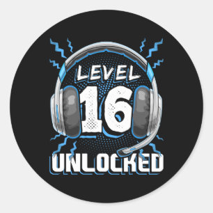 16 Unlocked Video Game 16th Birthday Pc Gaming Gif Classic Round Sticker