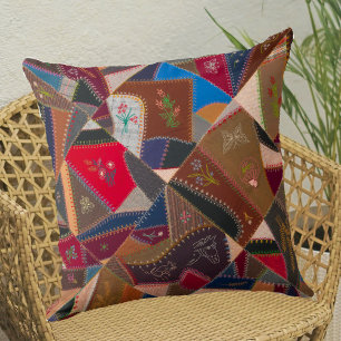 16" Vintage Patchwork Crazy Quilt Pattern Elegant  Throw Pillow
