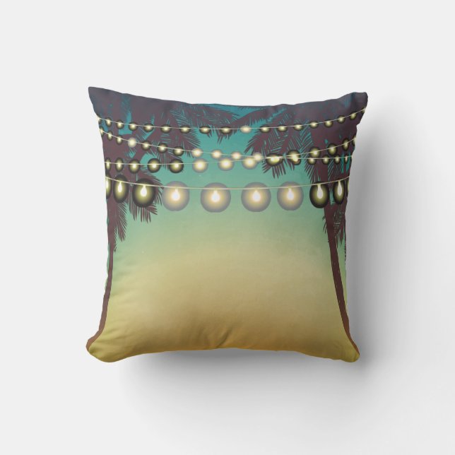 16"x16" Throw Pillow Beach Sunset Palm Trees Strin (Front)