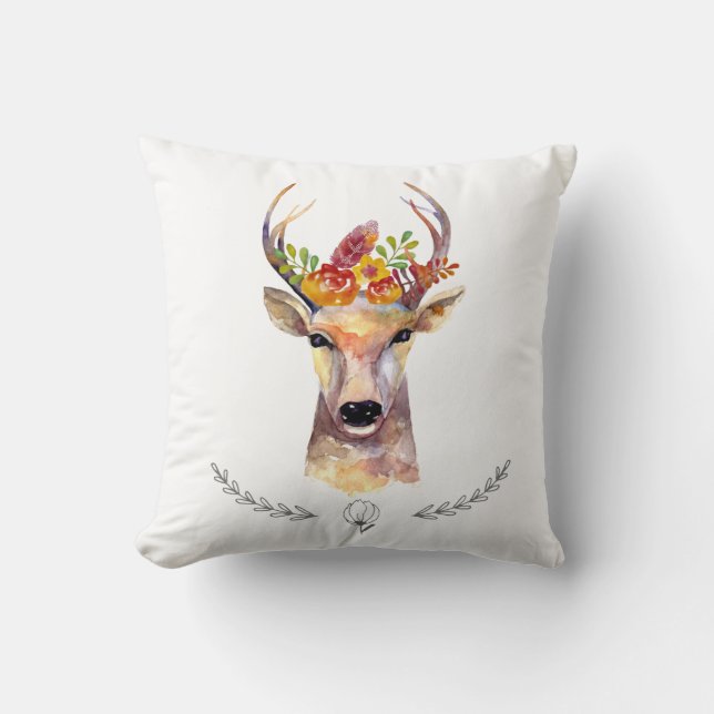16"x16" Throw Pillow boho deer Buck Head Browning (Front)