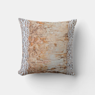 16"x16" Throw Pillow Country Barn Wood Lace Trim E