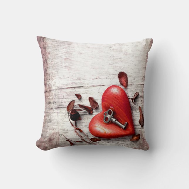 16"x16" Throw Pillow Country Wood Key to my Heart (Front)