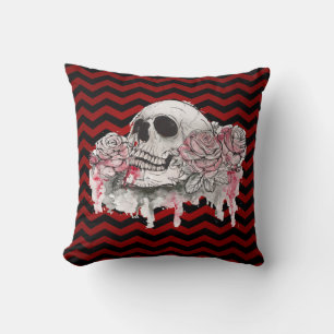 16"x16" Throw Pillow skull Rose Gothic Chevron red