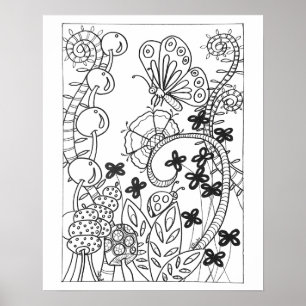 16"x 20" Butterfly with fantasy flowers colouring Poster