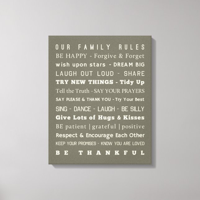 16" x 20" Family Rules Canvas (Front)