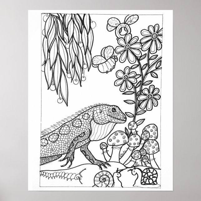 16"x 20" Lizard with flowers colouring Poster (Front)