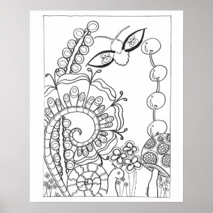 16"x 20" Moth, snail with fantasy flowers colourin Poster