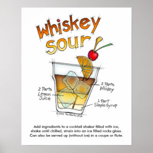 16" X 20" POSTER, WHISKEY SOUR RECIPE COCKTAIL ART POSTER