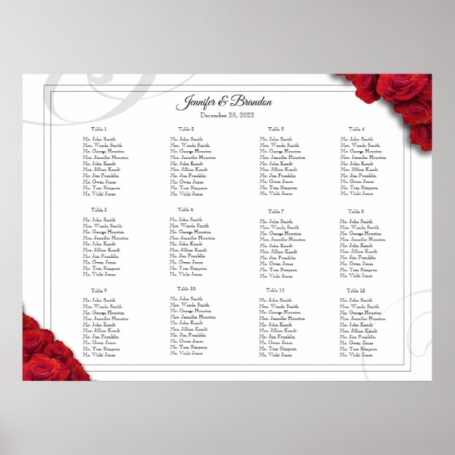 16 x 20 Red Roses Seating Chart (Front)