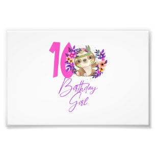 16 Year Old Birthday Girl Cute 16th Birthday Sloth Photo Print