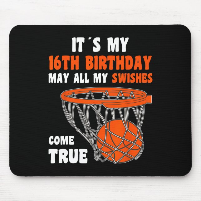 16 Year Old Happy 16th Birthday Basketball 16th Bi Mouse Pad (Front)