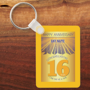 16 Year Sober Anniversary Golden Ray 12 Step Keychain