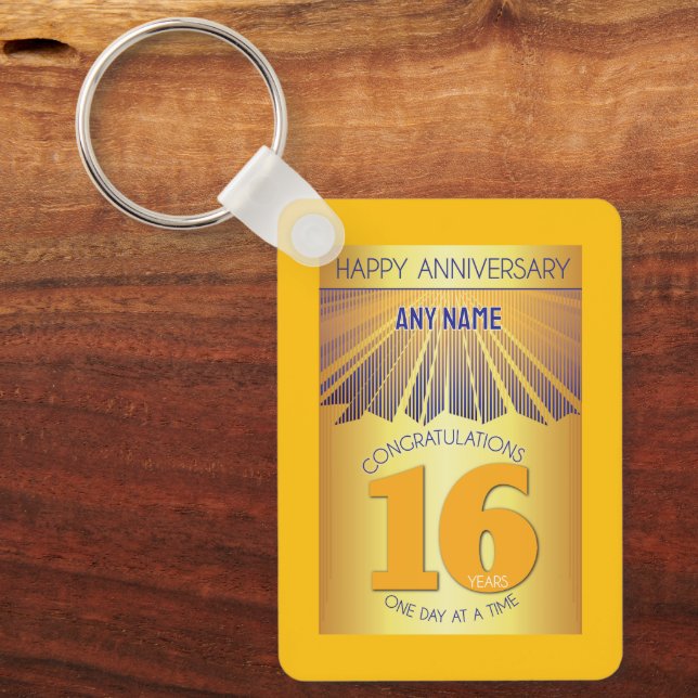 16 Year Sober Anniversary | Golden Ray 12 Step Keychain (Front)