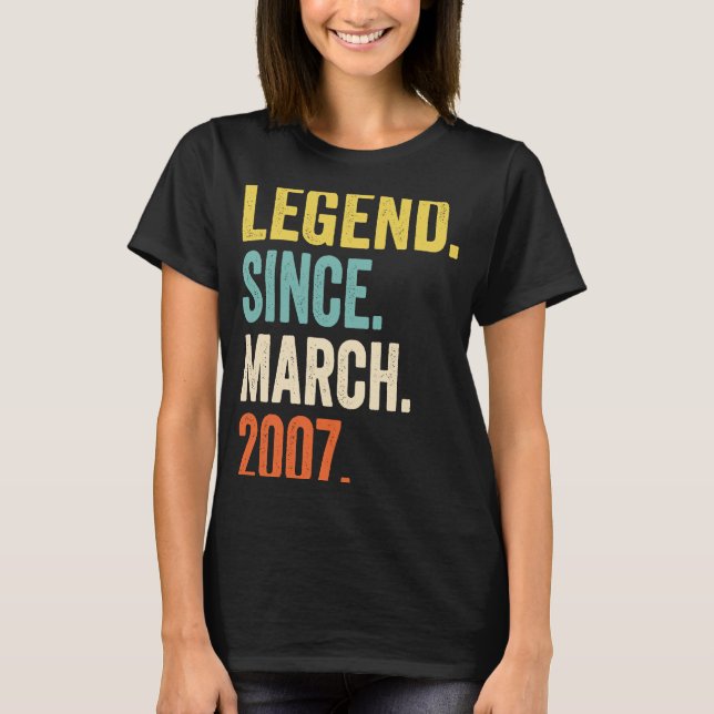 16 Years Old Boy Legend Since March 2007 16th Birt T-Shirt (Front)
