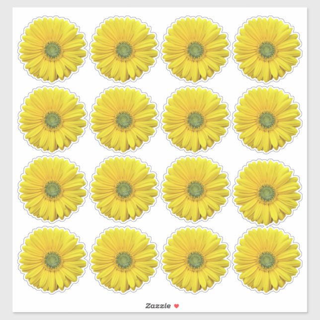 16 Yellow Gerbera Daisy Flower Kiss-Cut Stickers (Sheet)