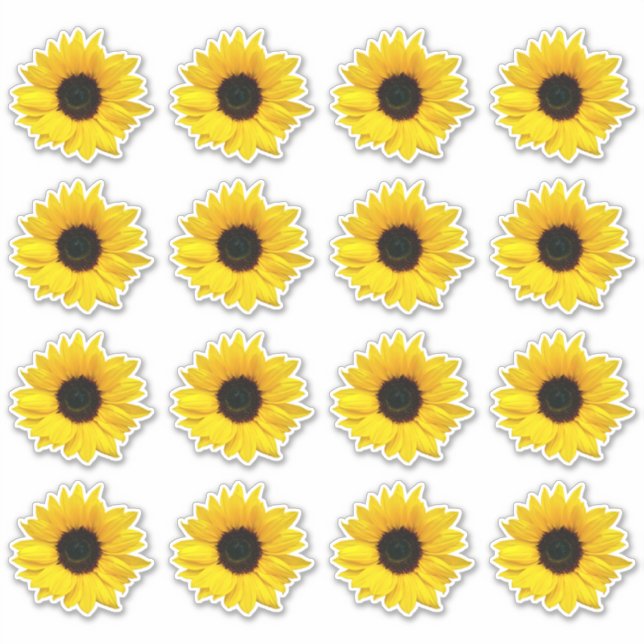 16 Yellow Sunflower Flower Kiss-Cut Stickers (Front)