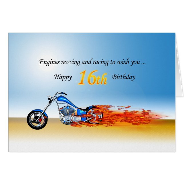 16e anniversaire avec une moto flamboyante (Devant horizontal)